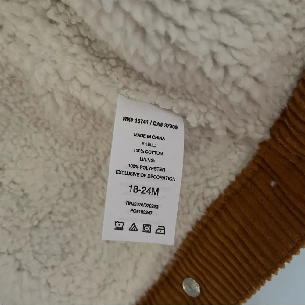 Splendid Brown Corduroy Kids Jacket White Sherpa Lining Fall School 18-24 mos